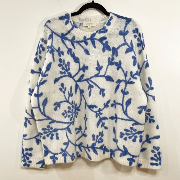 Like New Sezane Pelagie Floral Wool Mohair Floral Sweater Ecru Blue XL - Picture 3 of 8
